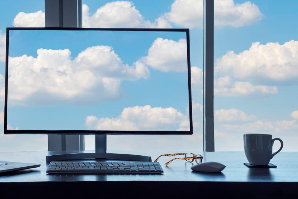 conceptual cloud computing desk with computer key 2021 12 08 22 20 19 utc